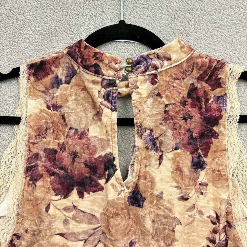 Xhilaration Velour Shift Dress Womens XXL Multicolor Floral Lace Romantic Boho - Picture 7 of 16